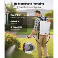 3,2 Gallon Batteridreven Rygsprøjte, 0-90 PSI, 2 Timers Driftstid, Ideel til Havegræsplæne Haveværktøj