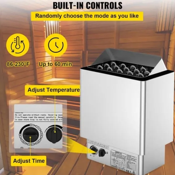 Clearance 9 kW saunaovn 380V-415V, våd&tør elektrisk med indbygget kontrol. Rustfrit stål saunahegn, perfekt til afslapning. Sauna