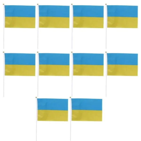 Flag & Vindposer^10 set Ukraina handhållna flaggor Polyester blekningsbeständig mini lättvikts Ukraina handhållen stickflagga 11.0-11.8x7.9in