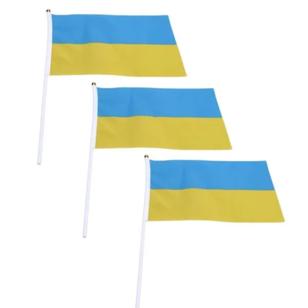 Flag & Vindposer^10 set Ukraina handhållna flaggor Polyester blekningsbeständig mini lättvikts Ukraina handhållen stickflagga 11.0-11.8x7.9in