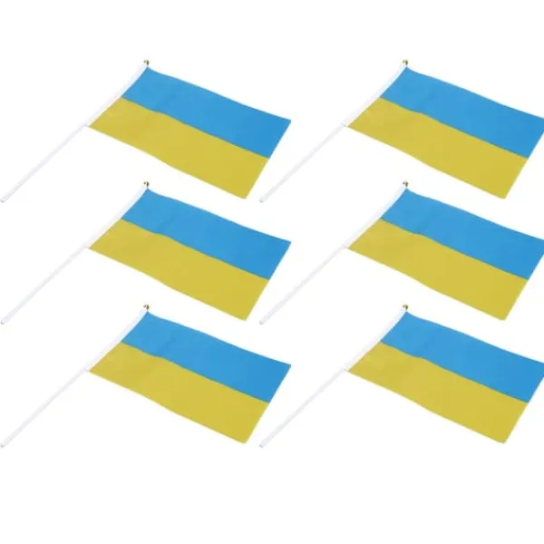 Flag & Vindposer^10 set Ukraina handhållna flaggor Polyester blekningsbeständig mini lättvikts Ukraina handhållen stickflagga 11.0-11.8x7.9in