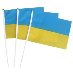 Flag & Vindposer^10 set Ukraina handhållna flaggor Polyester blekningsbeständig mini lättvikts Ukraina handhållen stickflagga 11.0-11.8x7.9in