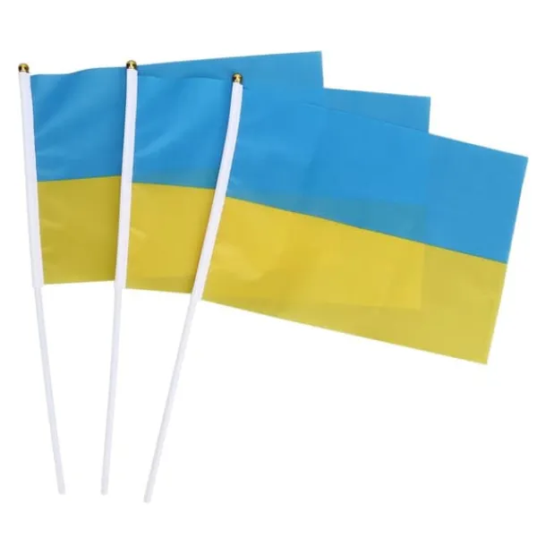 Flag & Vindposer^10 set Ukraina handhållna flaggor Polyester blekningsbeständig mini lättvikts Ukraina handhållen stickflagga 11.0-11.8x7.9in