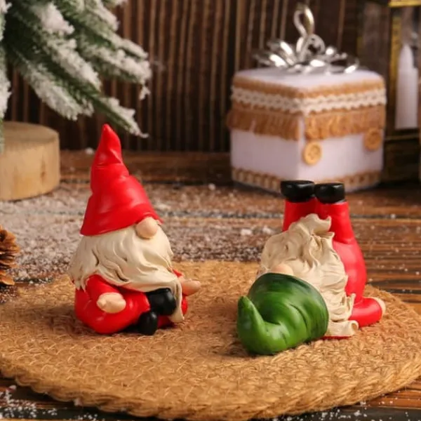 2 stk. gnome-statue, sjov, fræk havenisse-figurdekoration, mini julenissedekoration Havedekorationer