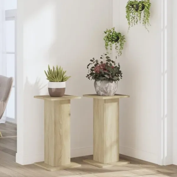 Best 2 stk. plantestativer i konstrueret træ - Stabil og slidstærk | Størrelse: 30x30x60 cm | Farve: Sonoma-eg Plantestativer