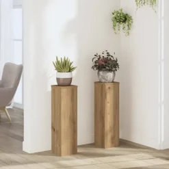 Plantestativer^2 stk. plantestativer i konstrueret træ - Blomsterstativ | Størrelse: 17x17x60 cm | Farve: Egetræsfarvet