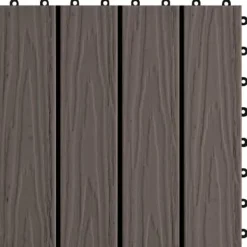 Havedekorationer^11 stk. prægede WPC terrassefliser 30x30 cm | Farve: Mørkebrun | Dækker 1 kvm