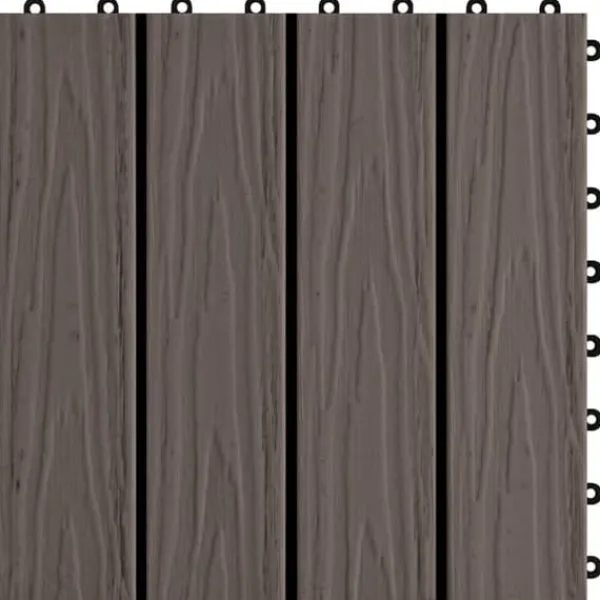 Havedekorationer^11 stk. prægede WPC terrassefliser 30x30 cm | Farve: Mørkebrun | Dækker 1 kvm
