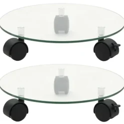 Støtte Med Hjul, Sæder & Knæbeskyttelse Til Havepleje^2 stk. runde plantevogne med hærdet glas - Mobile plantestativer | Størrelse: 28 cm