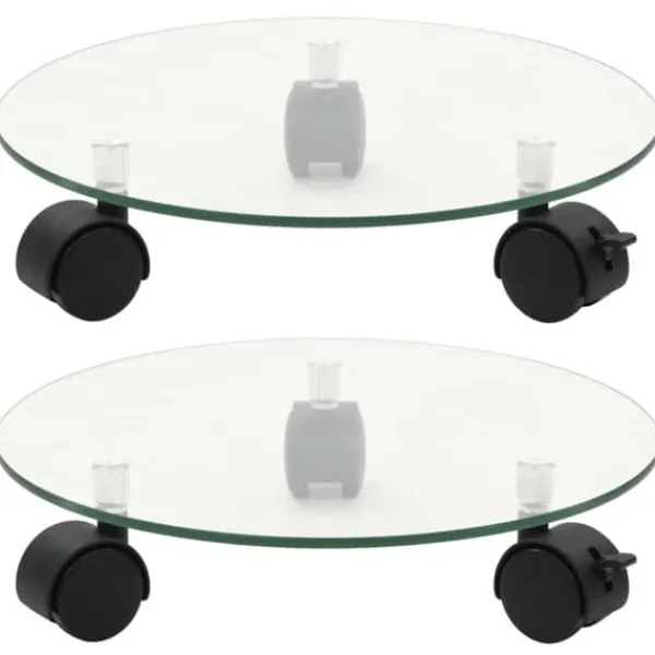 Støtte Med Hjul, Sæder & Knæbeskyttelse Til Havepleje^2 stk. runde plantevogne med hærdet glas - Mobile plantestativer | Størrelse: 28 cm
