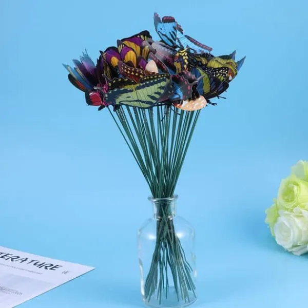 Havedekorationer^50 stk sommerfuglepinde til have, havedekorationer, sommerfuglepotter, miniature havedekorationer til indendørs og udendørs brug (assorterede farver) | CDON
