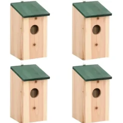 Hot 4 stk. træfuglehuse med grønt tag - Dekorative redekasser | Størrelse: 12x12x22 cm Til Fugle & Småvildt