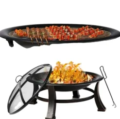 Tilbehør Til Brændeovne & Pejse^30" Stål Udendørs Bålplads, Varmebestandig, Nem Samling BBQ Grill