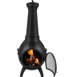 Brændeovne^18 Tommer Chiminea, Outdoor Brændeovn, med Grillnet og Skorstensbeklædning