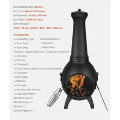 Brændeovne^18 Tommer Chiminea, Outdoor Brændeovn, med Grillnet og Skorstensbeklædning