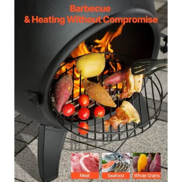 Clearance 22 tommer Chiminea, Udendørs Aluminium Pejs, med Grillnet og Skorstensbelægning Pejse