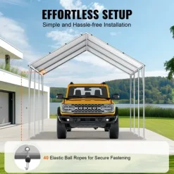 Skure, Garager & Carports^10 x 20 ft carport baldakin, kraftig og vandtæt teltpresenning med UV-beskyttelse. Nem installation - inkl. 40 bungees (kun topdæksel). Hvid