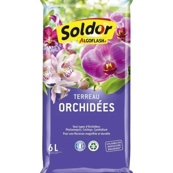 Outlet ALGOFLASH Orkidéjord 6 L - Specifik jord - Fyrrebark - NPK-gødning - 6 l Jord & Sand