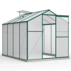 Drivhus^Aluminium drivhus med fundament 4,75 m² - 190 × 253 cm, inkl. 1 ovenlysvindue og skydedør, havedrivhus, tomatdrivhus