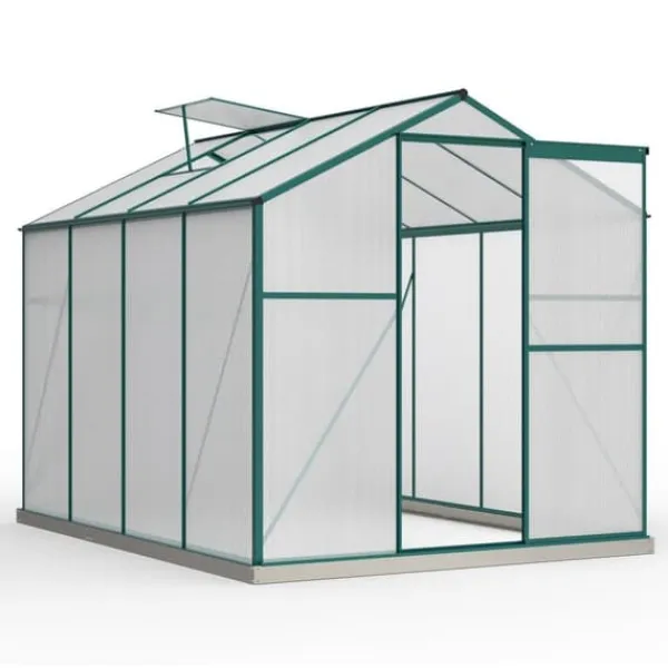 Drivhus^Aluminium drivhus med fundament 4,75 m² - 190 × 253 cm, inkl. 1 ovenlysvindue og skydedør, havedrivhus, tomatdrivhus