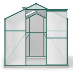 Drivhus^Aluminium drivhus med fundament 4,75 m² - 190 × 253 cm, inkl. 1 ovenlysvindue og skydedør, havedrivhus, tomatdrivhus