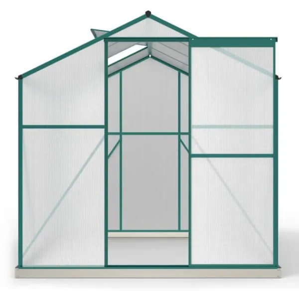 Drivhus^Aluminium drivhus med fundament 4,75 m² - 190 × 253 cm, inkl. 1 ovenlysvindue og skydedør, havedrivhus, tomatdrivhus