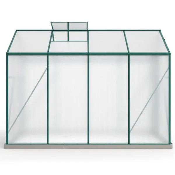 Drivhus^Aluminium drivhus med fundament 4,75 m² - 190 × 253 cm, inkl. 1 ovenlysvindue og skydedør, havedrivhus, tomatdrivhus