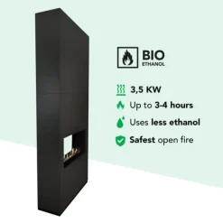 Pejse^Ambiance BOB bio-ethanol tunnelovn - Sort - Rumdeler - Højt til loftet - 3,5 KW varme