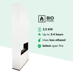 Ambiance BOW bio-ethanol tunnelovn - Hvid - Rumdeler - Højt til loftet - 3,5 KW varme Pejse