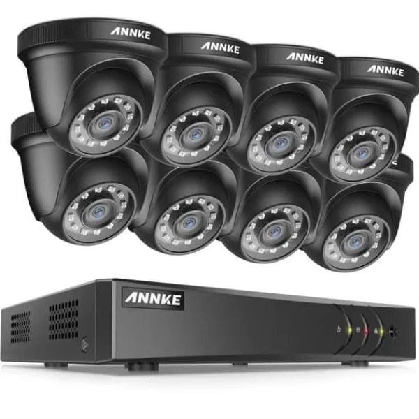 Sikkerhedsmonitorer & Videokameraer^ANNKE Sikkerhedssystem, 2MP Opløsning, 8CH Indgang, HD Video Komprimering,DW81KD-58BL, Ingen