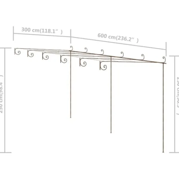 Buer, Spalier, Lysthuse Uden Tag^Antikbrun jernpergola til roser og klatreplanter | Størrelse: 6x3x2,5 m