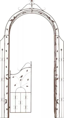 Outlet Antique Brown Metal Rose Arch with Gate - Handcrafted Iron Garden Arbor for Climbing Plants, Durable, 144cm Wide Buer, Spalier, Lysthuse Uden Tag