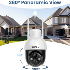Sikkerhedsmonitorer & Videokameraer^AOSU Solar Sikkerhedskamera, 3MP HD Opløsning, 360-Graders PTZ, To-Vejs Lyd