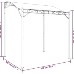 Buer, Spalier, Lysthuse Uden Tag^Baldakin 2x2,3 m - Vandafvisende polyester og stål | Farve: Antracitgrå | 180 g/m²