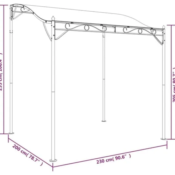 Buer, Spalier, Lysthuse Uden Tag^Baldakin 2x2,3 m - Vandafvisende polyester og stål | Farve: Antracitgrå | 180 g/m²