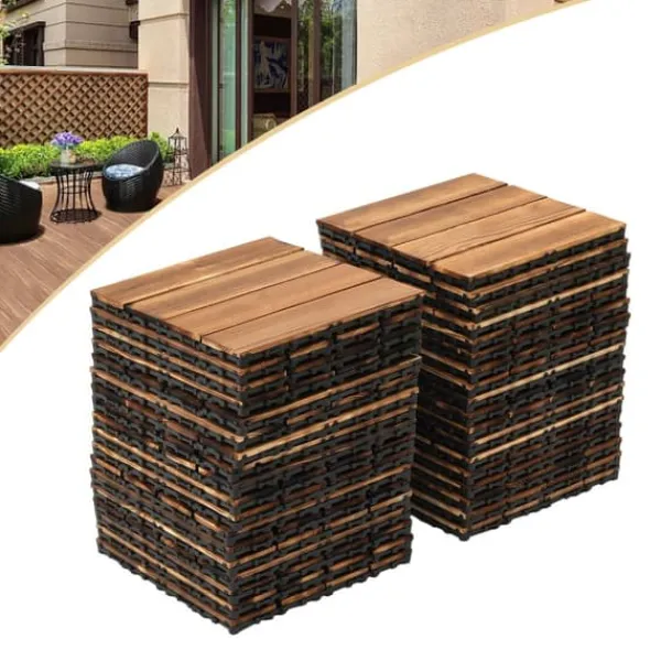 Havedekorationer^Balkon- og terrassefliser i træ - Klikgulv 30×30 cm, 36-pak - Skridsikre - Vandtætte - Inde/ude - Brun