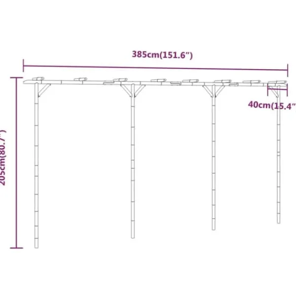Buer, Spalier, Lysthuse Uden Tag^Bambus pergola - Stabil havebue | Størrelse: 385x40x205 cm