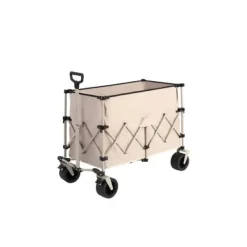 Clearance Beach Wagon, foldevogn 220 lbs med store hjul, holdbar 300L foldbar havevogn med terrænhjul og drikkeholder, beige Haveværktøj