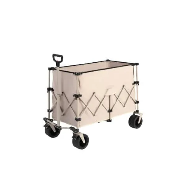 Clearance Beach Wagon, foldevogn 220 lbs med store hjul, holdbar 300L foldbar havevogn med terrænhjul og drikkeholder, beige Haveværktøj