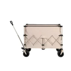 Clearance Beach Wagon, foldevogn 220 lbs med store hjul, holdbar 300L foldbar havevogn med terrænhjul og drikkeholder, beige Haveværktøj