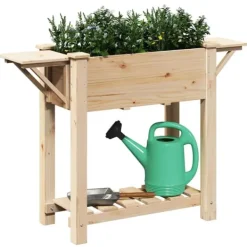Best Beige blomsterkrukke med hylde i massivt fyrretræ | Størrelse: 111 x 37 x 76.5 cm Plantningsbænke