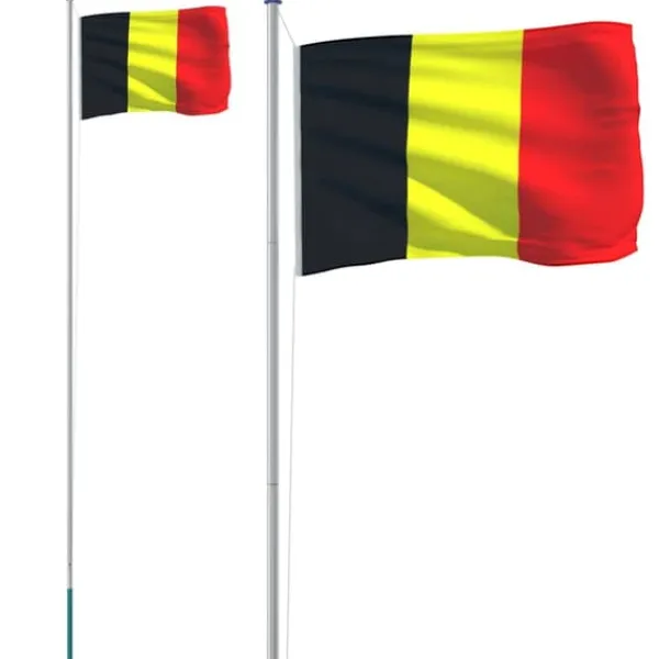 Flag & Vindposer^Belgien flag og flagstang 6,23 m aluminium - Belgien Flag - Belgien-flag - Home & Living