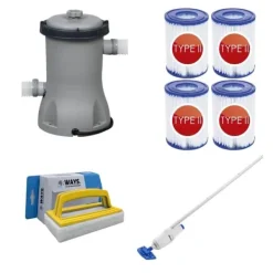 Bestway Pool- & Spatilbehør^- Pool Støvsuger AquaReach & Filter Pump 2006 L/h & 4 filtre Type II &WAYS skrubbebørste