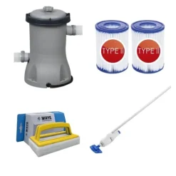 New - Pool Støvsuger AquaReach & Filter Pump 2006 L/h & 2 Filtre Type II &WAYS Skrubebørste Pool- & Spatilbehør