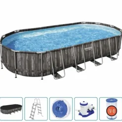 Discount Bestway ovalt swimmingpool 7,32x3,66x1,22 m - Havepool | Farve: Blå | Størrelse: 7,32x3,66x1,22 m Pooler
