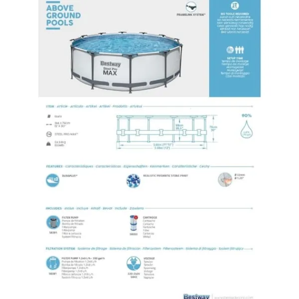 Bestway Pooler^Pool Steel Pro MAX - Poolsæt - 366x76 cm