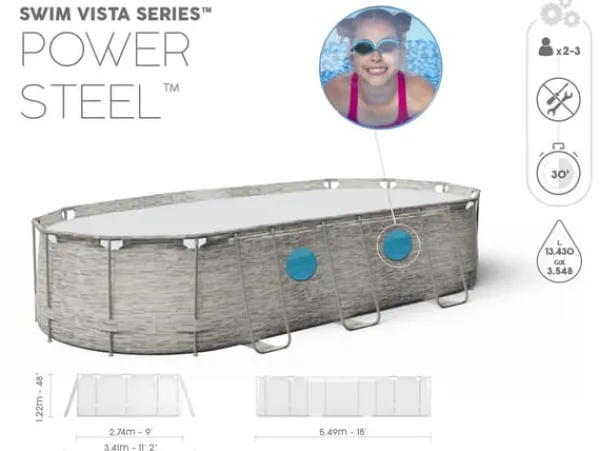 Viking Choice Pooler^Bestway Power Steel Swim Vista Series II Familiepool med Sikkerhedsvinduer, 549x274x122cm