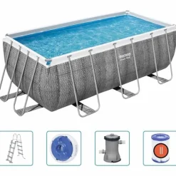 New Power Steel swimmingpoolsæt rektangulær 412x201x122 cm Pooler
