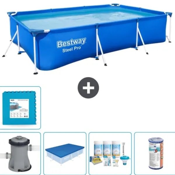 Best Rectangular Steel Pro Swimming Pool - 300 x 201 x 66 cm - Blå - Inklusive Tilbehør CB12 Pooler