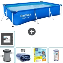 Outlet Rectangular Steel Pro Swimming Pool - 300 x 201 x 66 cm - Blå - Inklusive Tilbehør CB18 Pooler